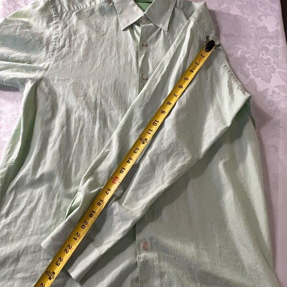 Ermenegildo Zegna Shirt Mens Large Soft Green Striped L/S Button Up Shirt - Picture 7 of 8